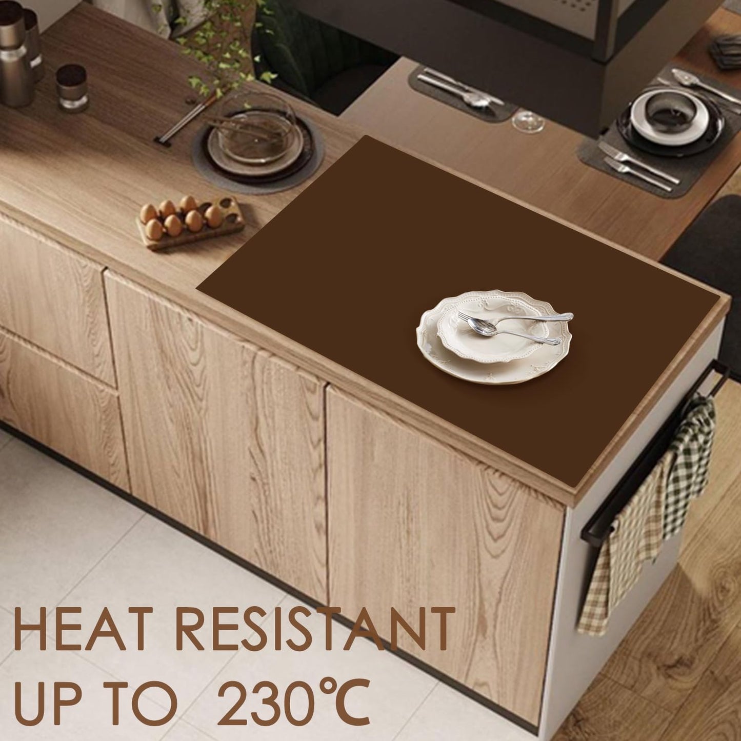 Extra Large Silicone Mat, Kitchen Counter Mat Placemats for Kids Silicone Mats for Countertop, Nonstick Silicone Table Mat for Baking Pastry Crafts Heat-Resistant Silicone Pad, 27.6'' x 19.7'', Coffee