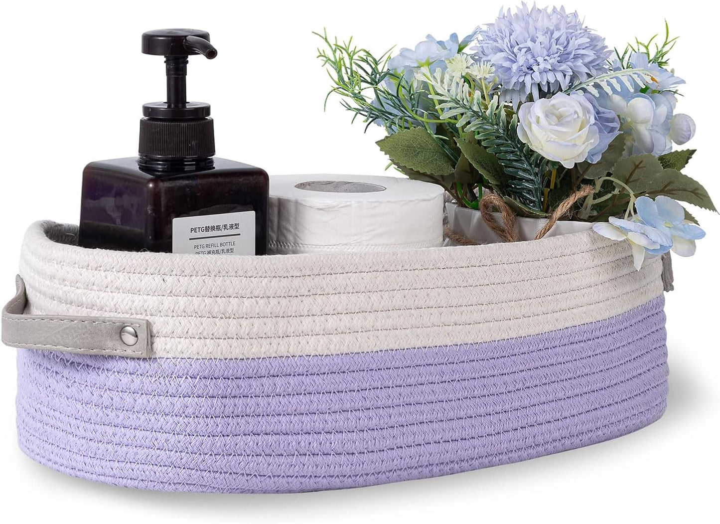 Cotton Rope Woven Basket Toilet Paper Organizer - Decorative Storage Basket for Boho Decor - 13"x5.9"x4" Purple