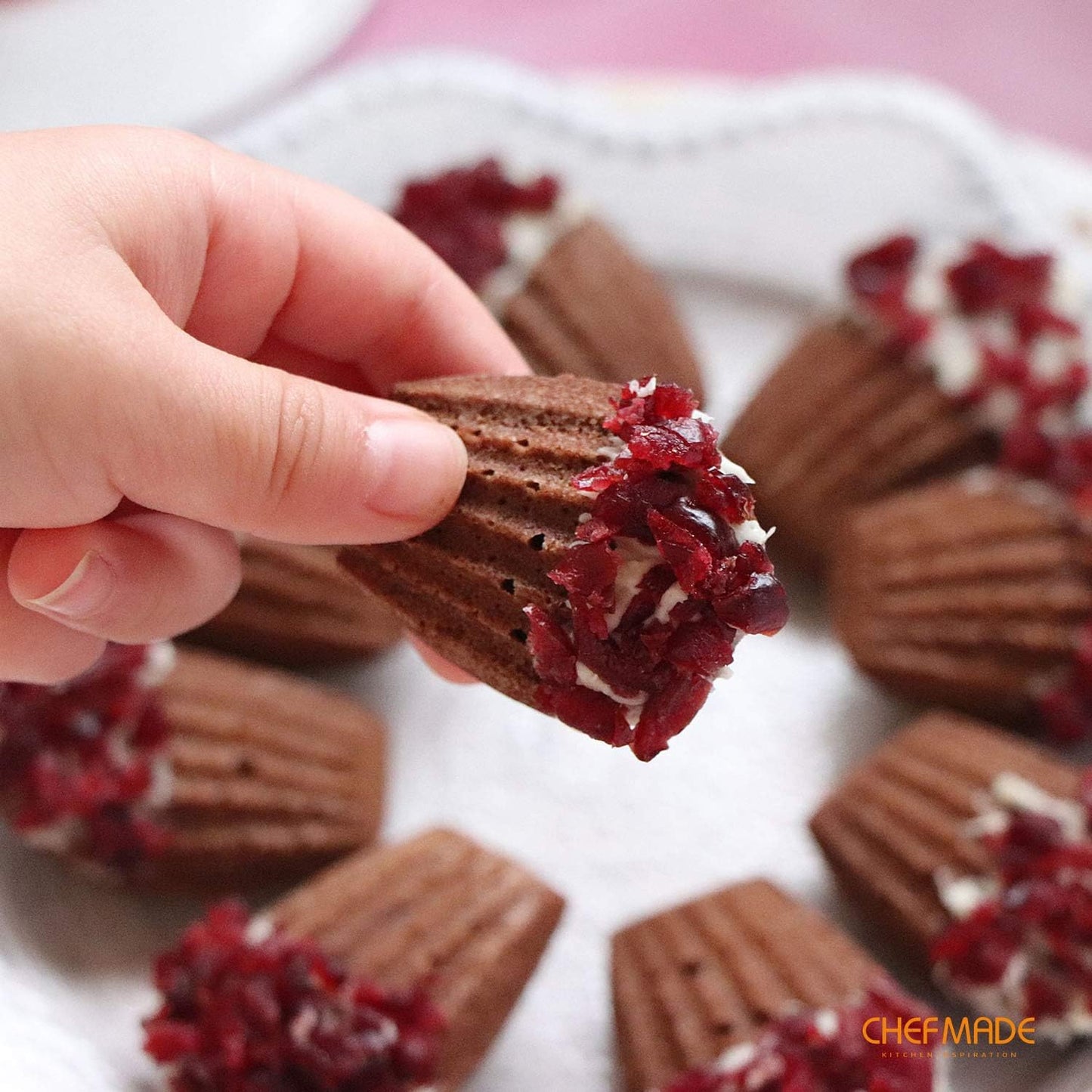 CHEFMADE Mini Madeleine Mold Cake Pan, 16-Cavity Non-Stick Tiny Oval Shell Madeline Bakeware for Oven Baking (Champagne Gold)