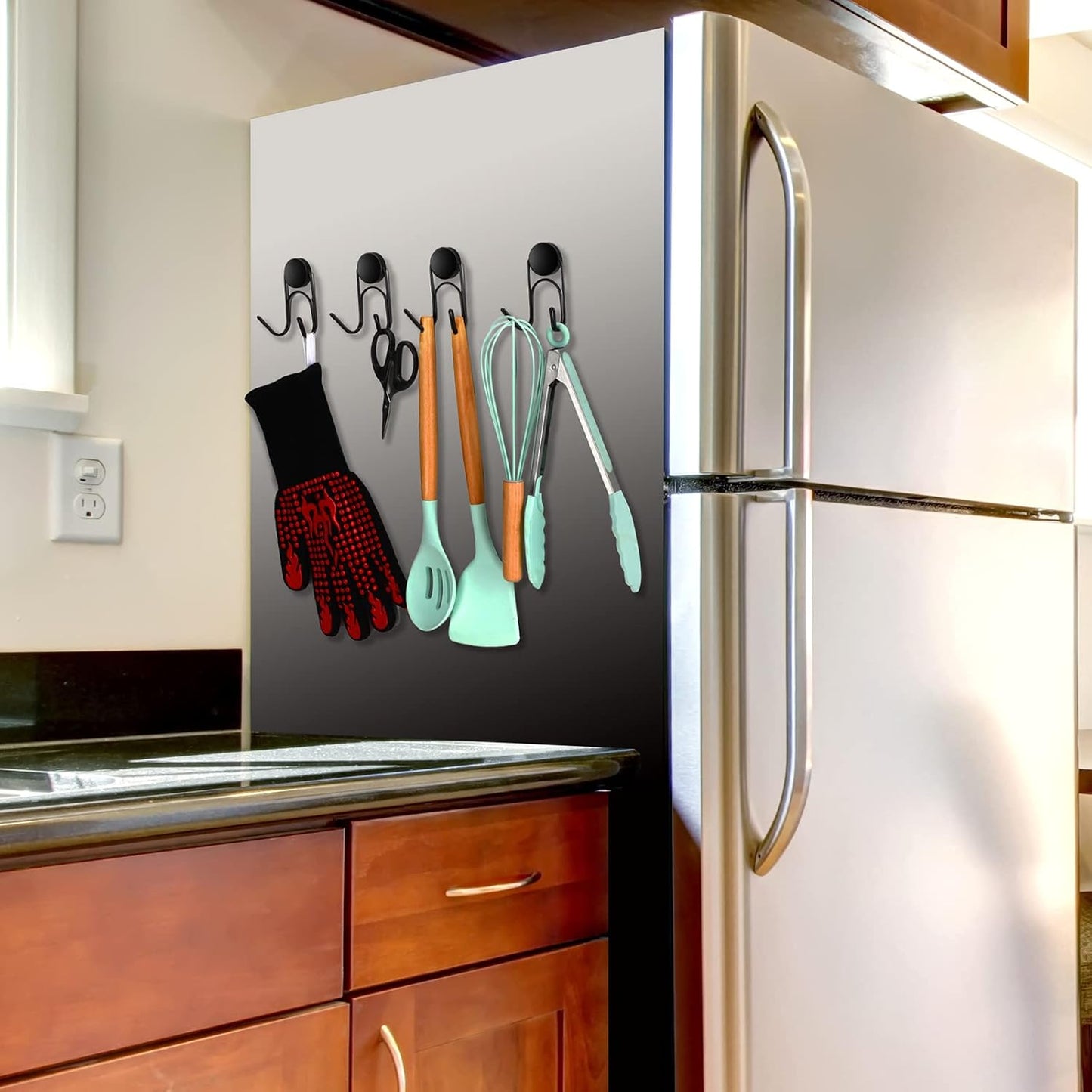 Magnetic Hooks 304 Stainless Steel Hooks Heavy Duty Magnets Hanging Hooks for Refrigerator Grill Toolbox Outdoor,Cruise Essentials Camper Accessories,8pack(Black,1.1in-2 40Lbs)