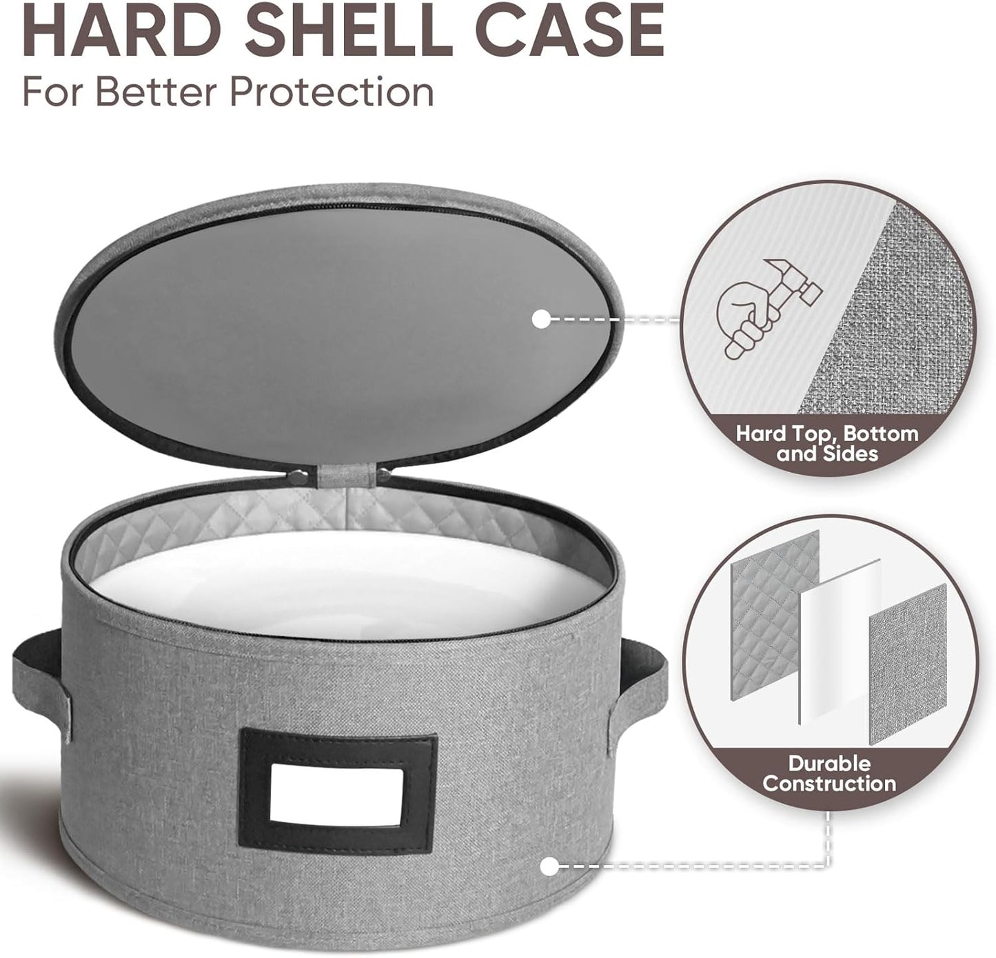 BALEINE China Storage Containers, Sturdy Quilted Wine Glass Storage, Plate Organizer with Carry Handles, Moving Boxes for Dishes, Cups, Mugs and Stemware (Plate Mug Combo, Hard Shell Grey)