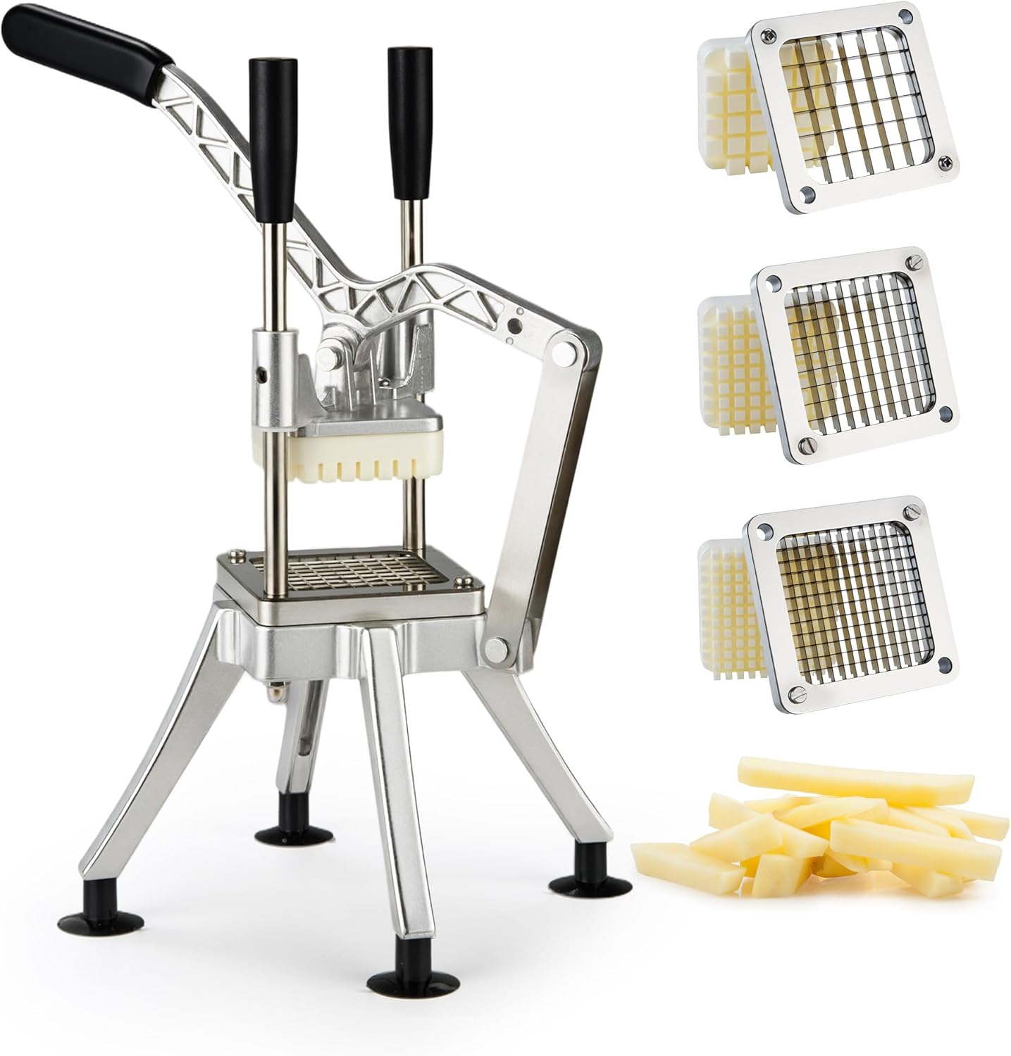 Commercial Vegetable Chopper Potato Dicer & Fruit Slicer, Stainless Steel French Fry Cutter with 3 Replacement Blades(1/2 Inch, 3/8 Inch and 1/4 Inch Blades) for Restaurants & Home Kitchen