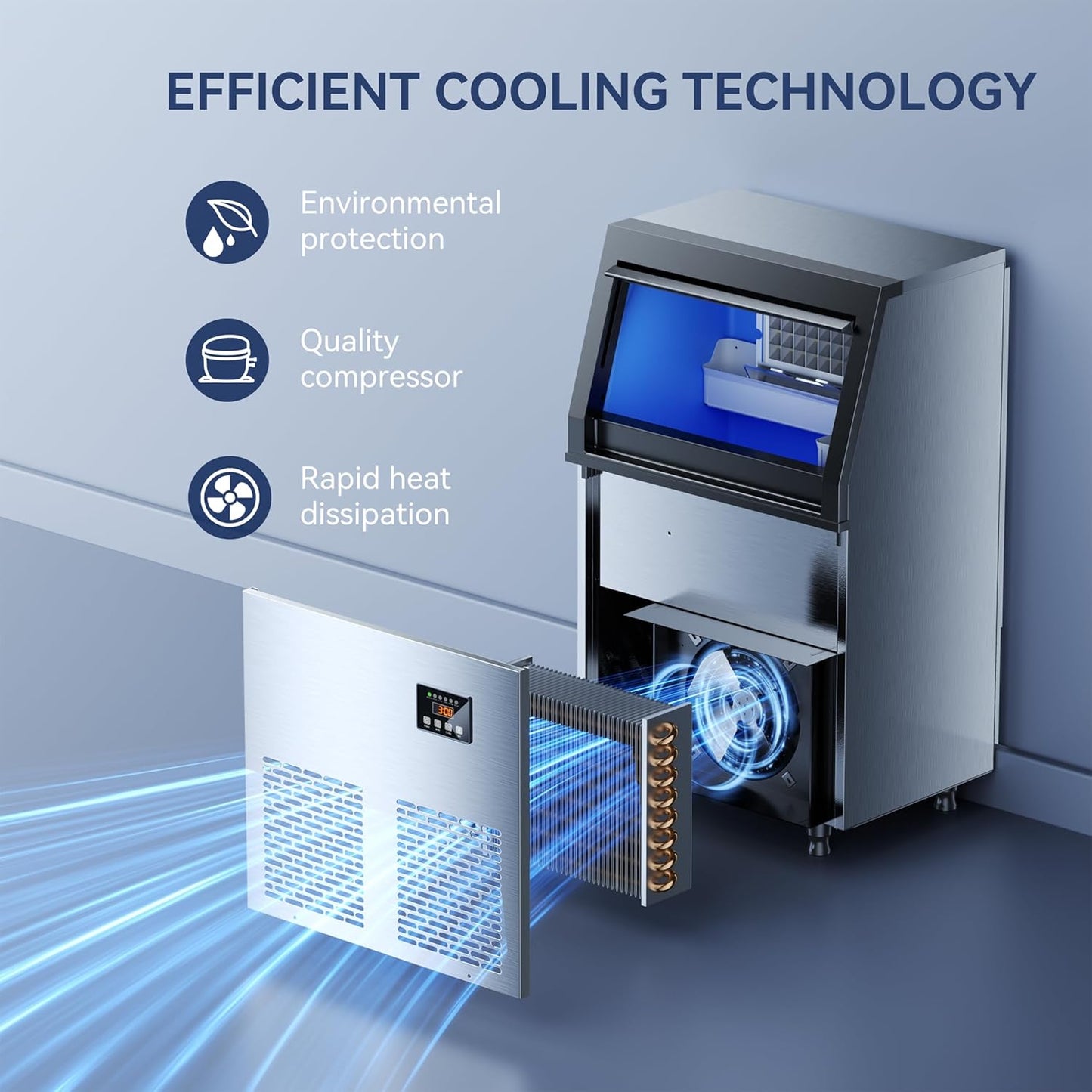 Commercial Ice Maker Machine, 100lbs/24H Ice Machine, 34lbs Storage, 45 Ice Cubes Ready in 6-15 Minutes, Freestanding Ice Maker for Bar, Home, Office, Restaurant