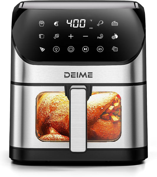 DEIME Air Fryer 6.5 QT Oilless Oven Large AirFryer Healthy Cooker with 10 1-Touch Preset, Visible Cooking Window, Non-Stick Basket & Dishwasher Safe