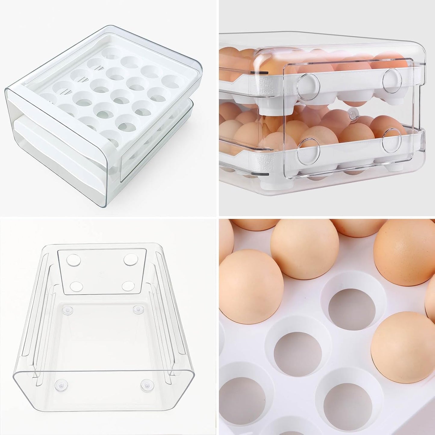 Egg Holder for Fridge, 2-Tier Stackable 40 Eggs Organizer Drawer for Refrigerator, Space-Saving Egg Container, Clear Plastic Egg Tray for Kitchen Storage