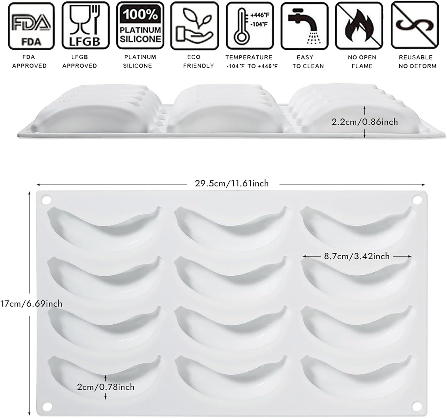 OCPO KITCHEN 3D Banana Shape Silicone Molds for Baking Mousse Cake, 3D Silicone Baking Mold for Candy Pastry Chocolate Truffle Cupcake Jelly Cookie Pudding Cake Decoration Mold, 12-Cavity