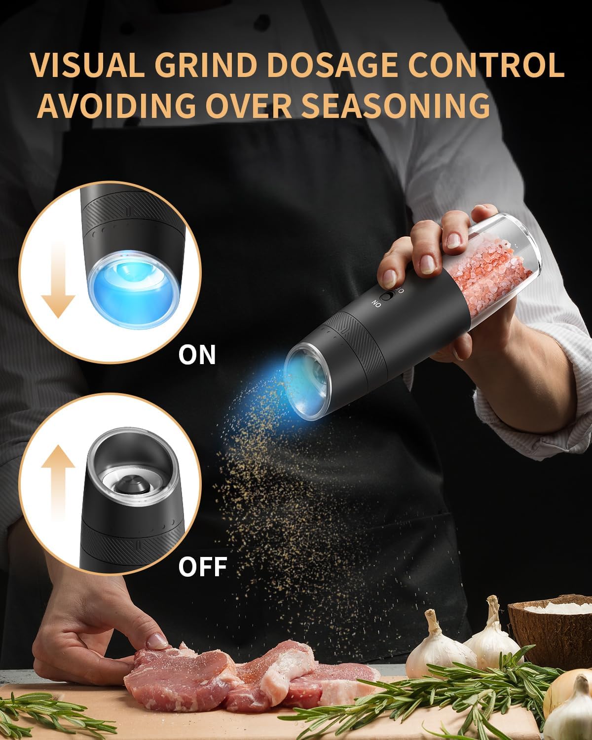 CIRCLE JOY Gravity Electric Salt and Pepper Grinder Set Automatic Shakers Upgraded Pepper Mill with Rechargeable Base, External Adjustable Coarseness, LED Light, Easy Refill for Kitchen & Outdoor