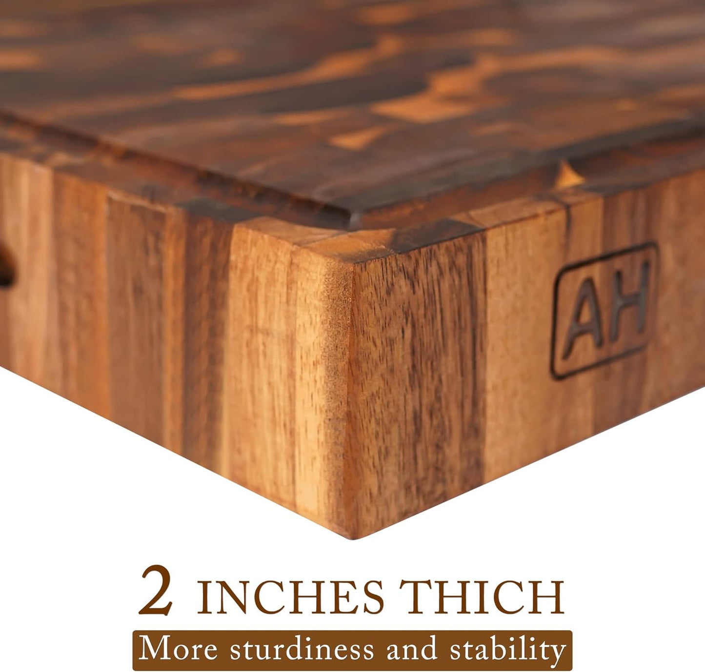 AZRHOM Extra Large Thick Walnut Wood End Grain Cutting Board 20x15x2 In, Wooden Butcher Block, Chopping Board For Kitchen with Juice Groove Handles Non-Slip Pats (Gift Box)