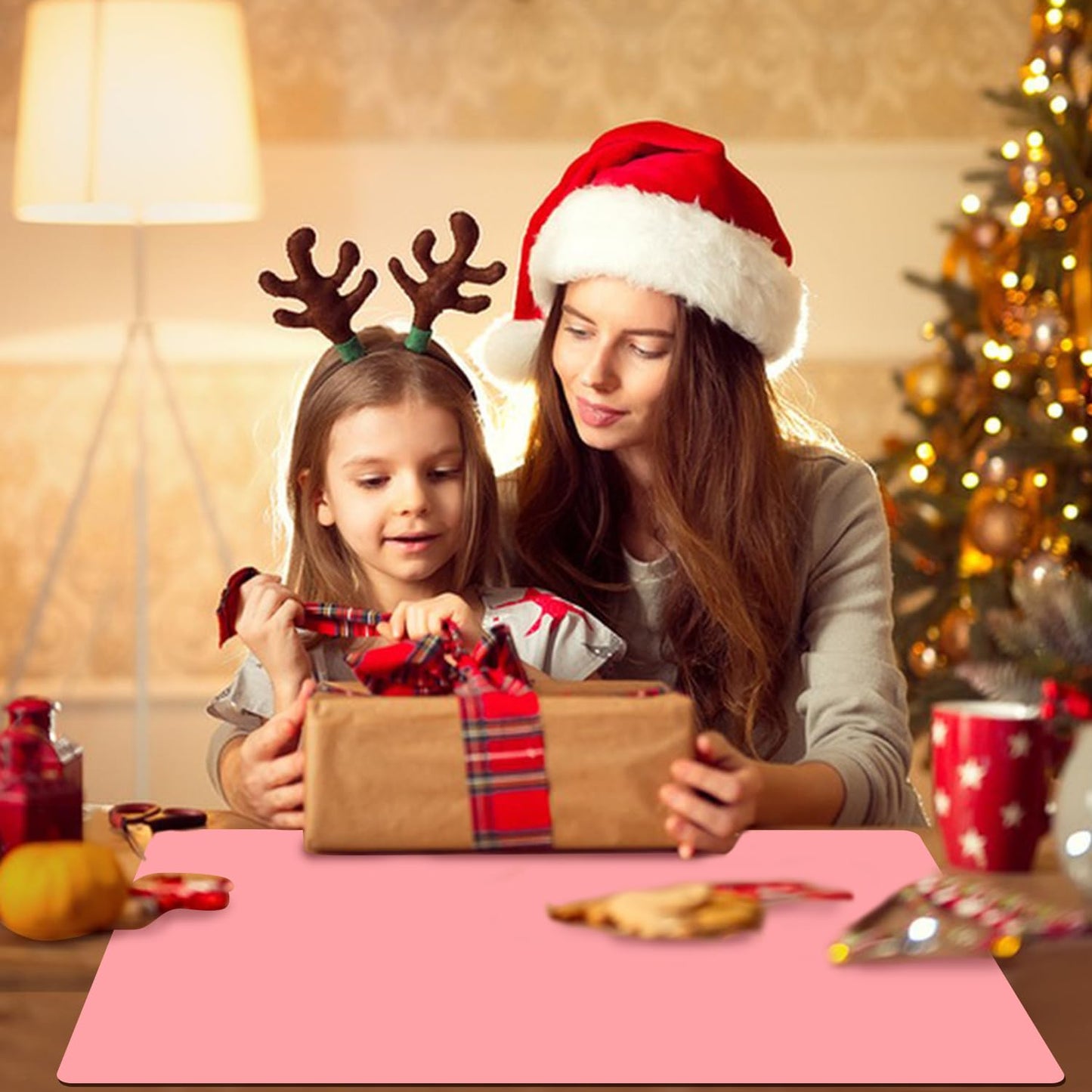 Extra Large Silicone Mats for Kitchen Counter, 27.6'' x19.7'' Silicone Placemats for Kids, Nonstick Silicone Mat for Baking Crafts, Nonskid Heat Resistant Mat Pink Kids Placemats for Table, Pink