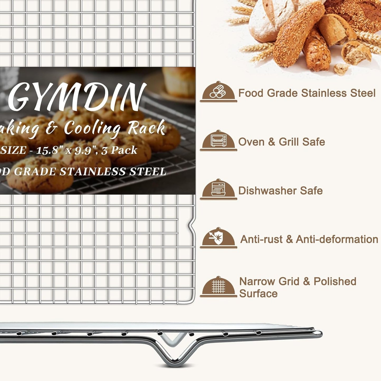 Cooling Racks for Cooking and Baking - 3PCS 16" x 10" Premium Stainless Steel Wire Cookie Cooling Rack for Baking, Roasting, and More - Oven & Dishwasher Safe - Fits Jelly Roll Pan