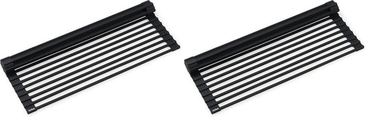 Kraus Multipurpose Workstation Sink Roll-Up Dish Drying Rack, Colander and Trivet in Black, KRM-11BL (Pack of 2)