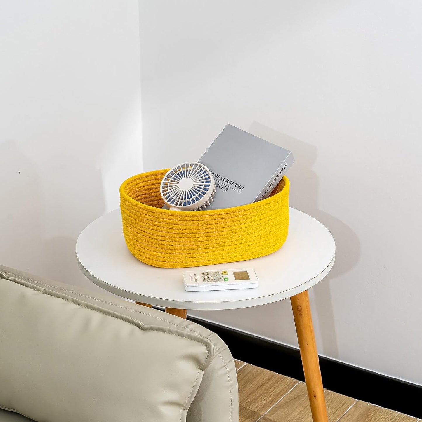 CubesLand Rope Woven Storage Baskets, Small Baby Nursery Organizer Basket, Rectangular Organization/Storage Bins, Closet Shelves Baskets，Empty Gift Basket 3 Packs, Yellow