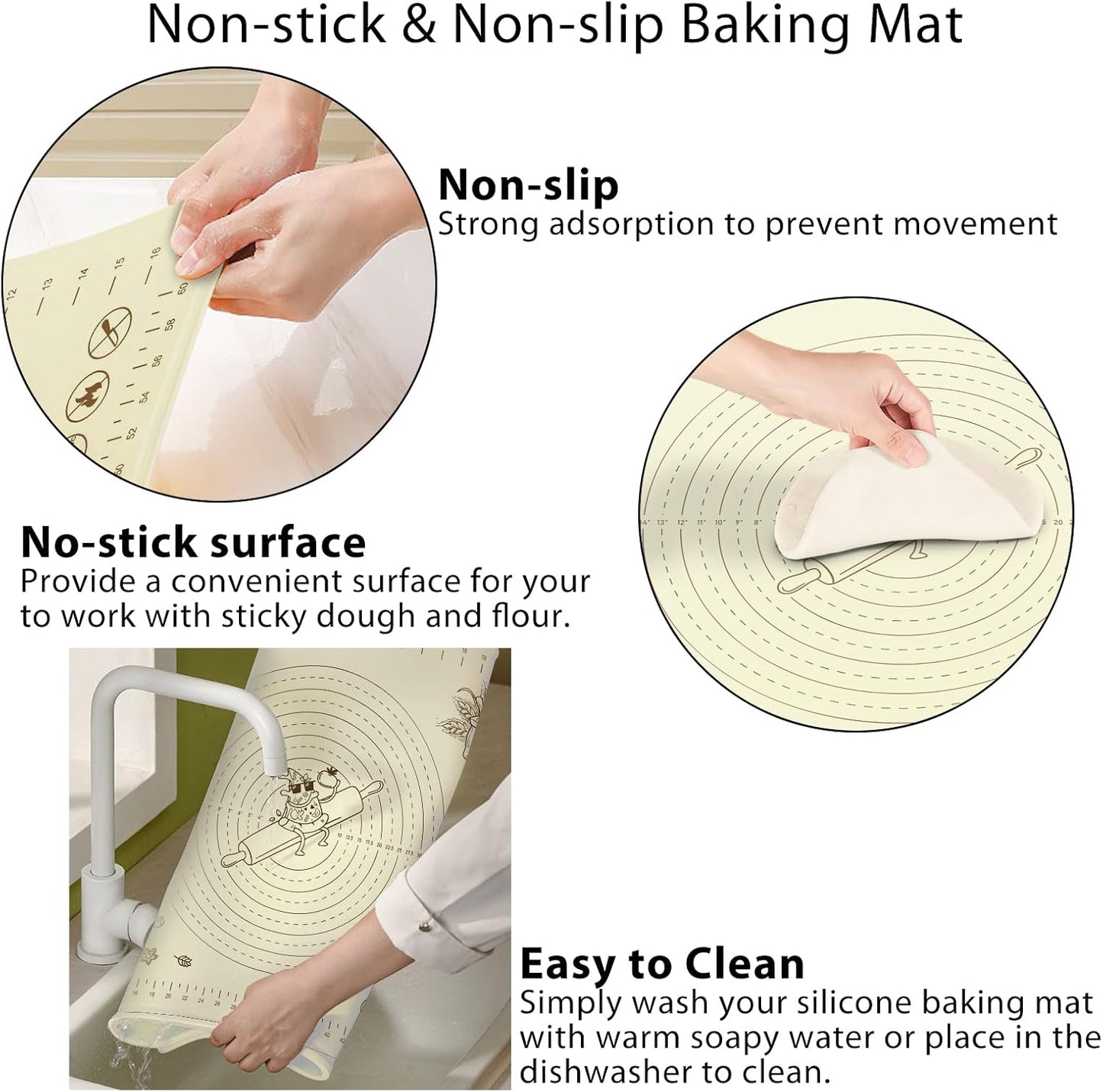 Silicone Baking Mat 28" x 20", Extra Thick Silicone Pastry Mat with Measurements and Edge Heightening, Non-stick Food Grade Dough Rolling Matfor for Pastry, Bread, Cookies, Pizza, Fondant, Pasta