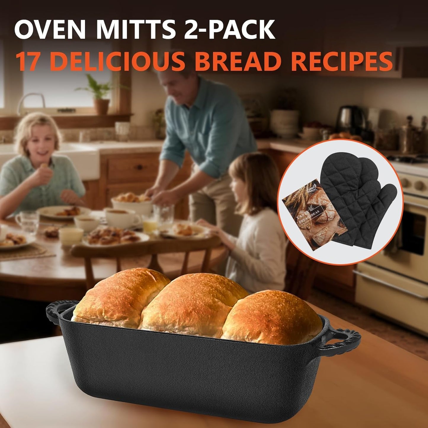 9.5×5 Inch Cast Iron Loaf Pan - Pre-Seasoned Sourdough Bread Baking Pan, Even Heat Distribution for Homemade Bread