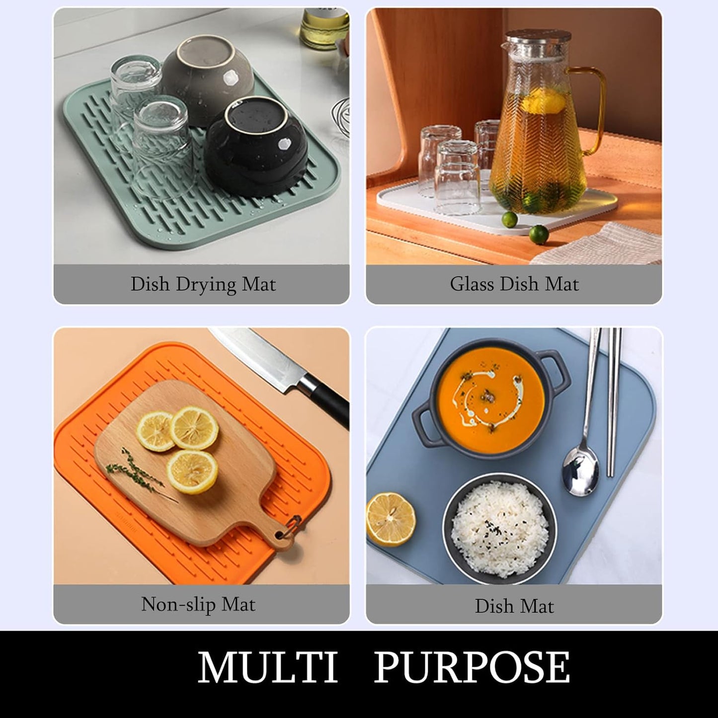 Dish Mat Silicone Dish Drying Mats Works For Drying Stemware Cocktail Glasses Silverware Pots Pans Knives and Dish Rack for Kitchen Counter Sink Bar Pads Easy to Clean (11.5" x 9.1")