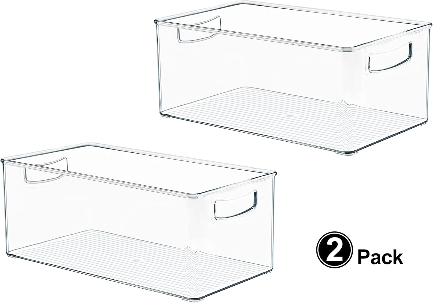 Hudgan 2 Pack Straight Sides Stackable Pantry Organizer Bins for Home Edit - 13.5''L x 7.5''W x 5.5''H