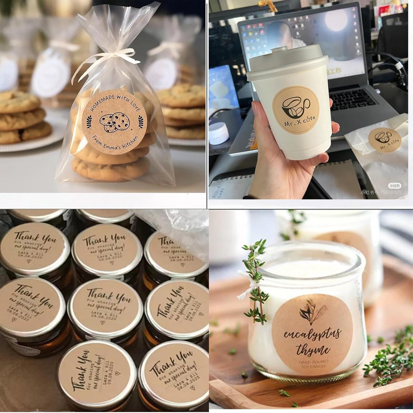 Custom Stickers Kraft Paper Labels Personalized Withe Text, Business Logo Customized Food Jars Labels Bakery Label Sticker Package Favor Canning Circle 100pcs (Style 14)