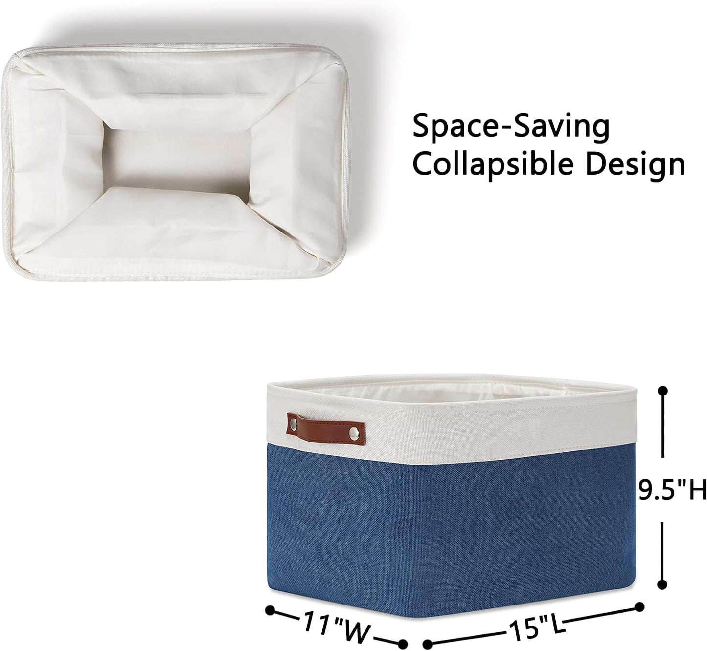 DULLEMELO Fabric Storage Bins, Foldable Storage Baskets for Organizing, Empty Gift Baskets (3-Pack Medium-15 inch X 11 inch X 9.5 inch , White&Blue)