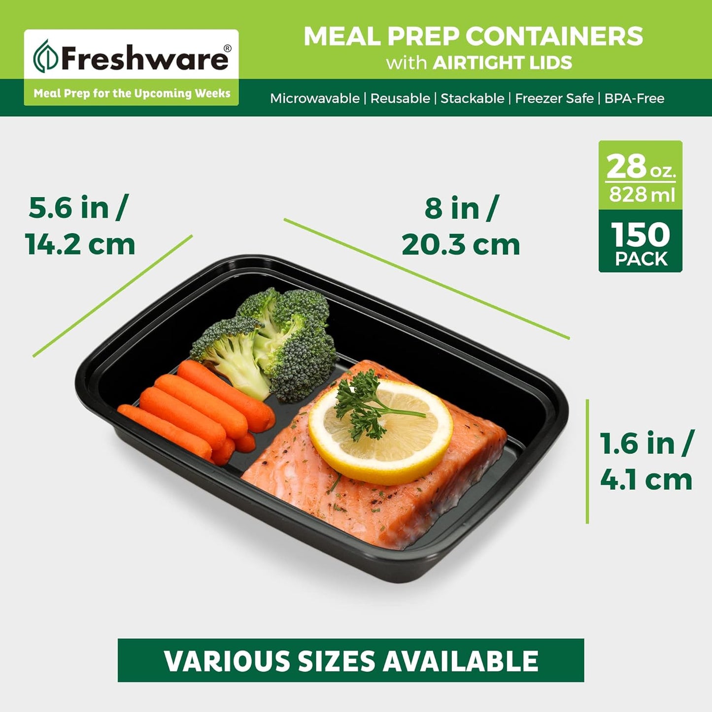 Freshware Meal Prep Containers [150 Pack] 1 Compartment Food Storage Containers with Lids, Bento Box, BPA Free, Stackable, Microwave/Dishwasher/Freezer Safe (28 oz)