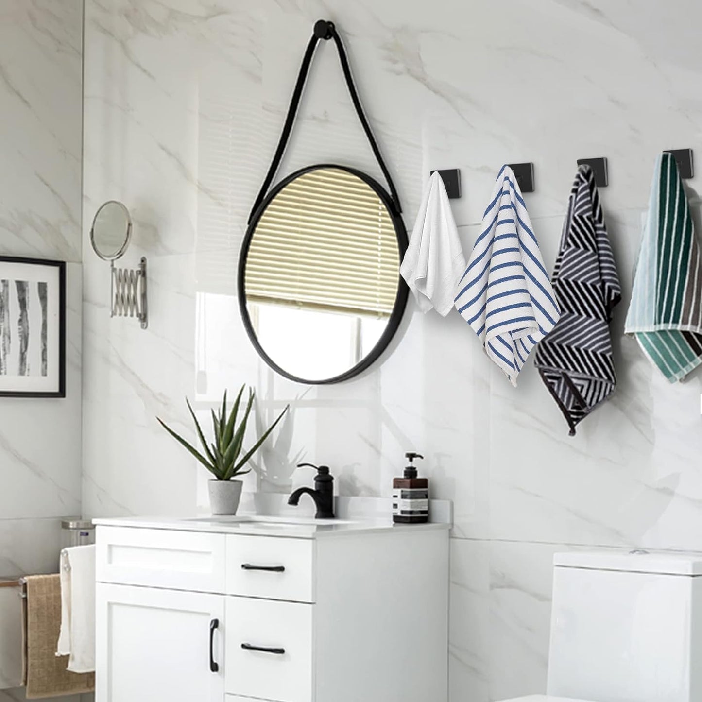 IBosins 4 Pack Towel Hooks Hand Towel Holder for Bathroom Wall Livingroom Bedroom Kitchen Closet Heavy Duty Stainless Steel Hook Hanger for Robe, Bath Towel, Coat (Square Matte Black)