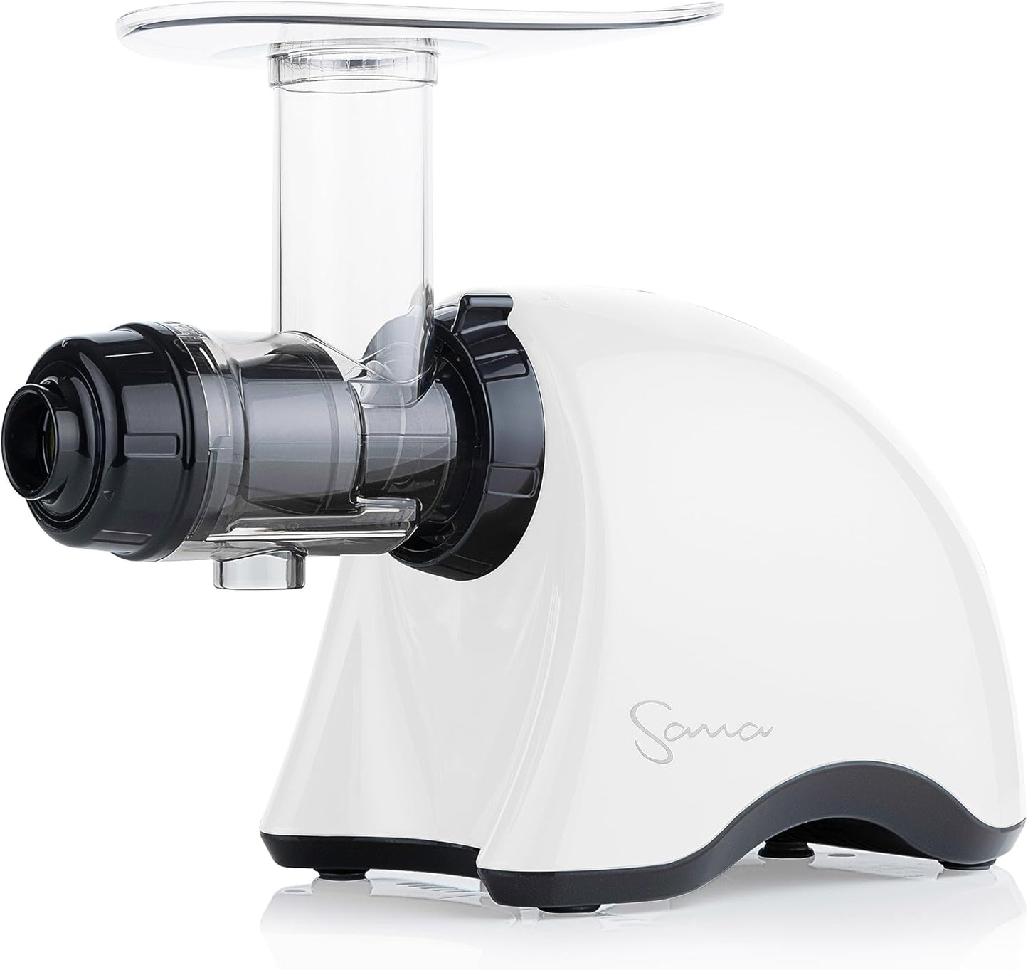 Cold Press SANA 707 Classic Horizontal Single Auger Slow/Low Speed Juicer | Easy Clean, Powerful Motor, Auto Feed, Compact, Celery Attachment, Frozen Desserts, Pasta Extrusion, 15 Year Warranty, White