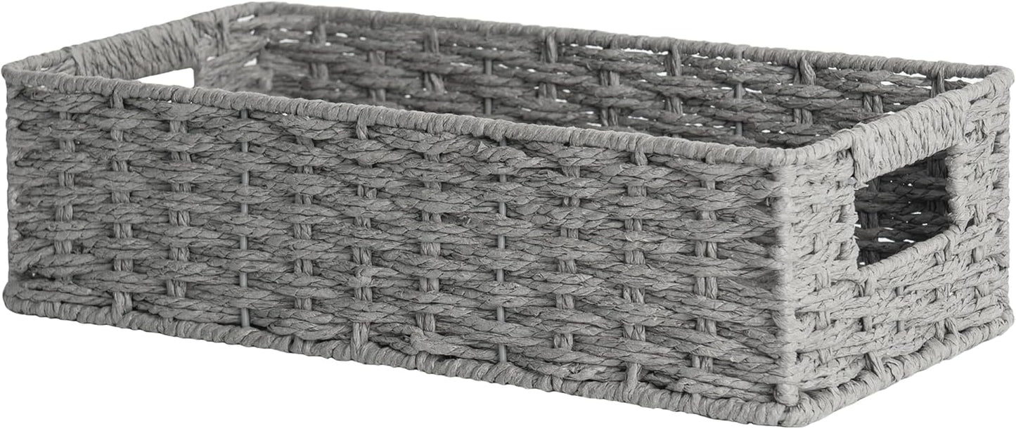 StorageWorks Toilet Tank Basket for Bathroom, Round Paper Rope Wicker Storage Basket Back of Toilet Tank Top, 14 ¼"L x 6 ¾"W x 3 ¾"H, 1 Pack