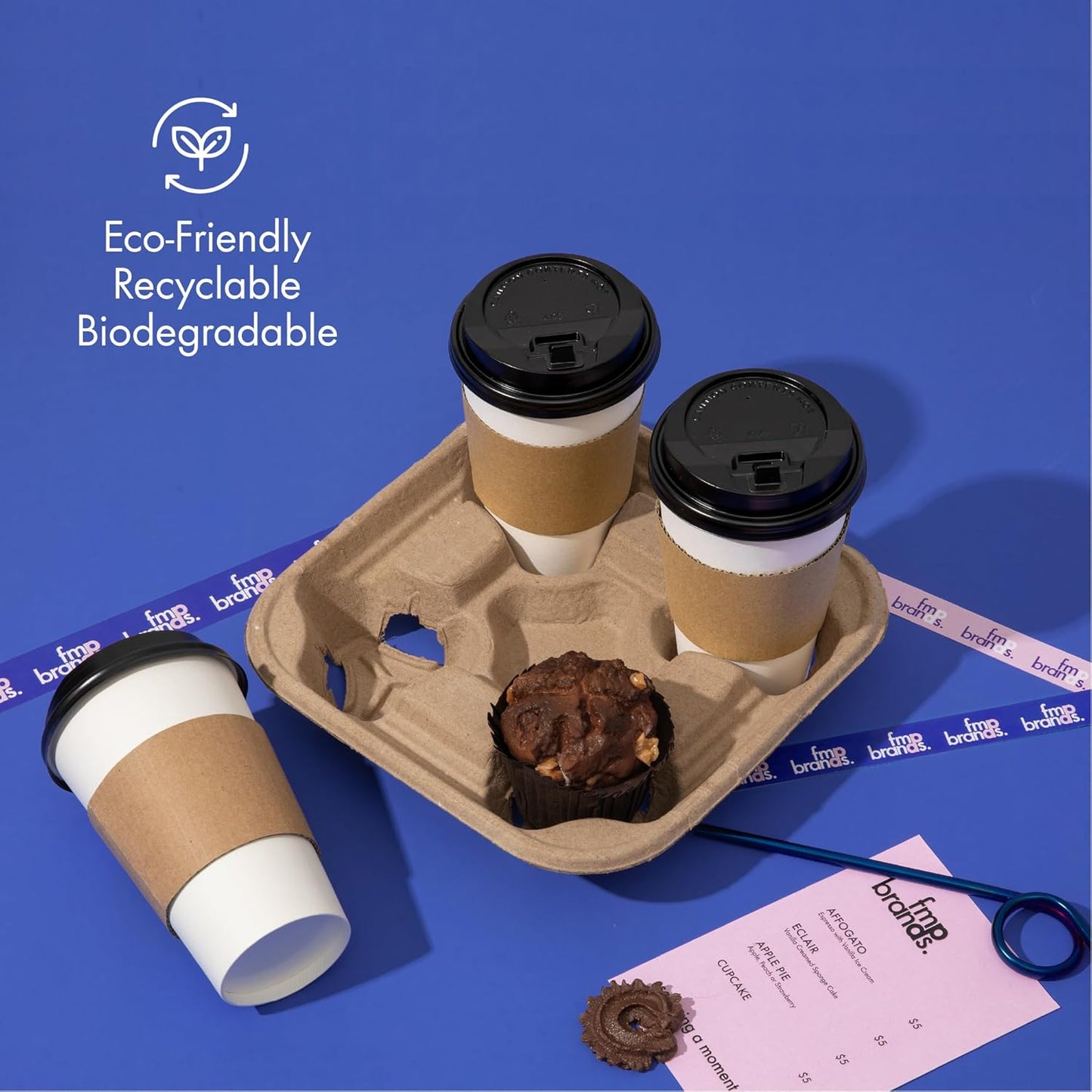 FMP Brands 4 Cup Disposable Drink Carrier Trays, 320 Pack Compostable Pulp Fiber Cup Holder for 8-32oz Cup, Durable to Go Coffee Cup Holders for Delivery Service, Uber Eats
