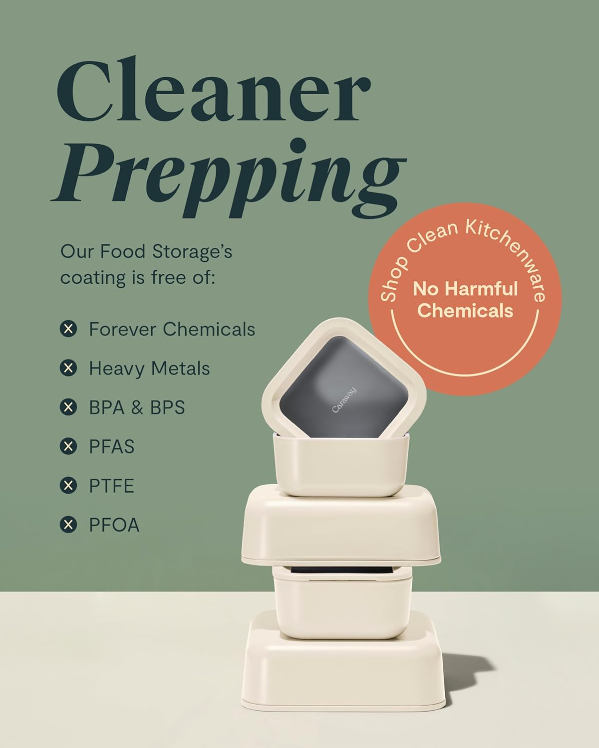 Caraway Glass Food Storage - 4.4 Cup Glass Container - Ceramic Coated Food Container - Non Toxic, Non Stick Lunch Box Container with Lids. Dishwasher, Oven, & Microwave Safe - Cream