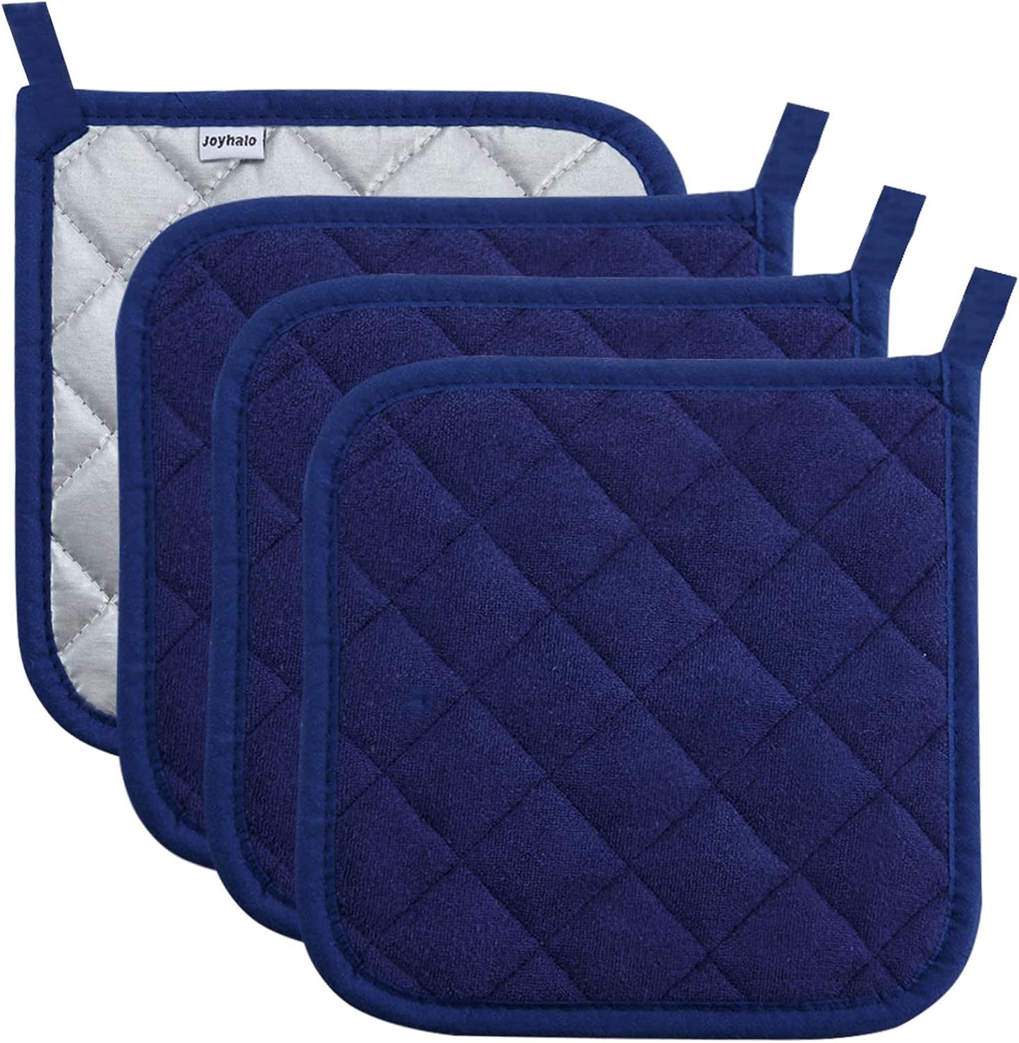 Joyhalo 4 Pack Pot Holders for Kitchen,Cotton Oven Holder with Great Heat Resistance,Non Slip Hot Pads for Kitchen Clearance,Dark Blue