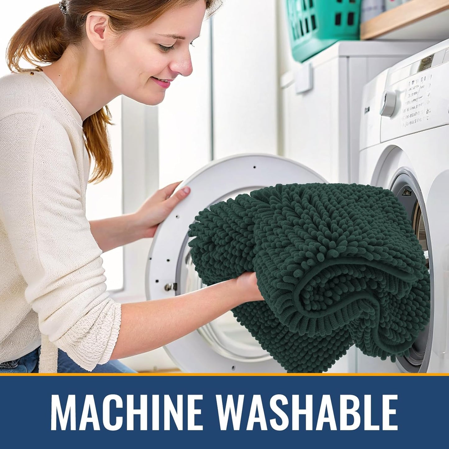 Arotive Bathroom Rugs 24x16, Extra Soft Absorbent Shaggy Chenille Bath Rugs, Machine Washable Rubber Backing Non-Slip Bath Mats for Bathroom Floor Tub and Shower Home Decor Accessories, Blackish Green