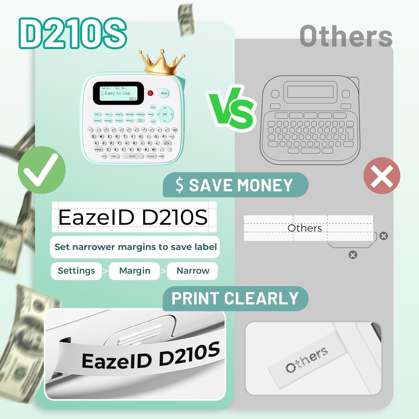 D210S Kids Label Maker, Label Maker Machine with Waterproof-Labels, Portable Keyboard Labeler Machine with-Tape 12mm 0.47 Laminated White, Multiple Symbols for Home Garden Office School Kids Use