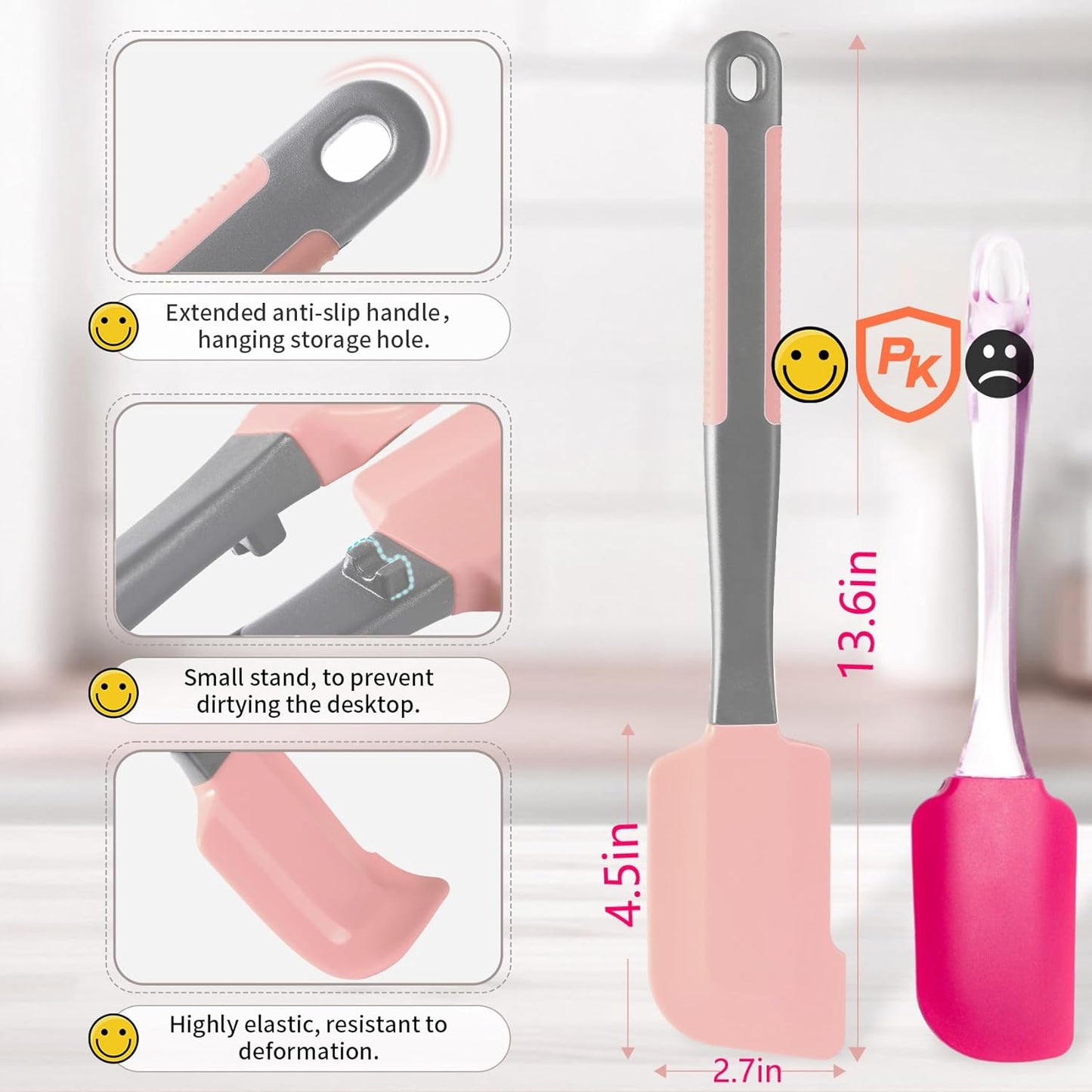 Extra Long Pastry Brush - Silicone Spatula - Basting Brush+Spatula Silicone Heat Resistant,for Baking Scraping Mixing BBQ Grill Kitchen Cooking Spread Oil Butter Sauce (Pink Brush+Spatula)