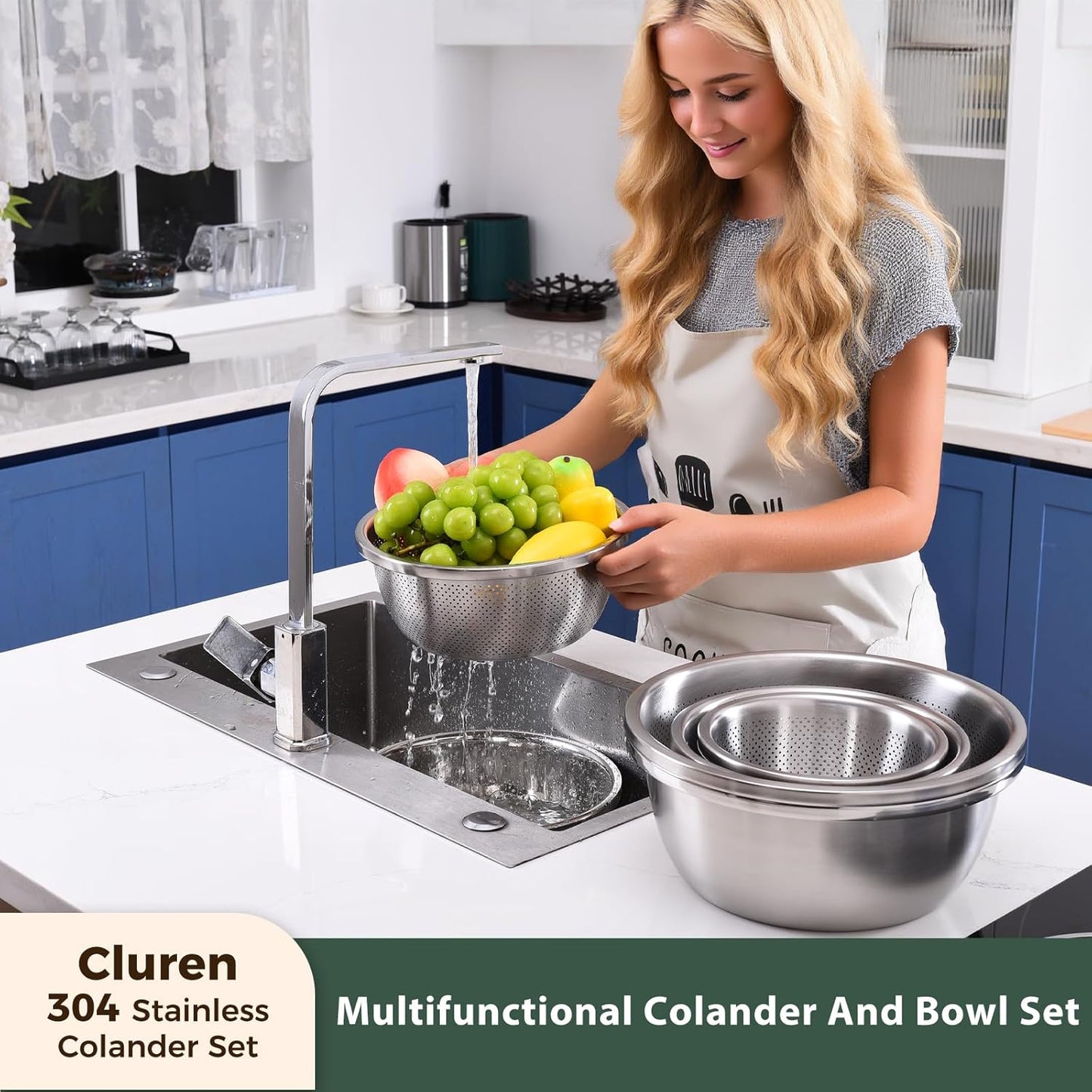 Colander and Bowl Set 6.0QT (2-in-1) - Thickened 304 Stainless Steel Kitchen Strainer Bowl for Fruit, Pasta, Vegetables, Rice - Heavy Duty, Induction Cooker & Dishwasher Safe