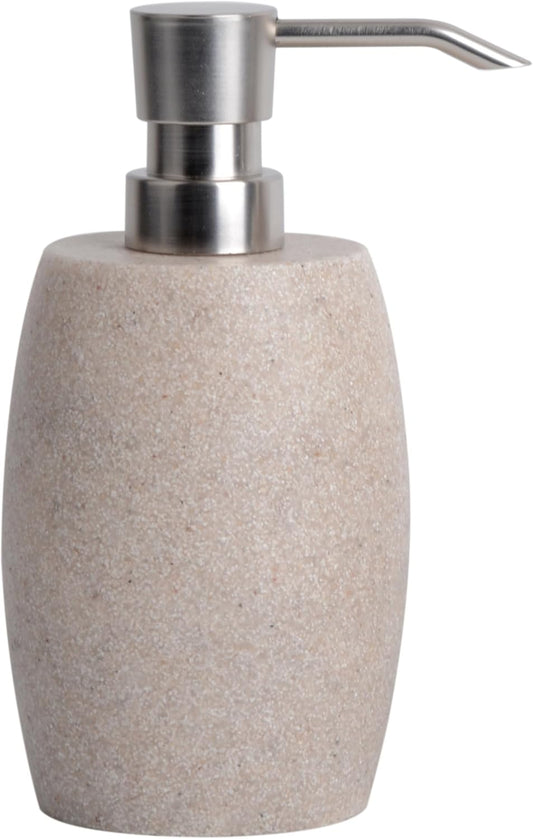 Sandstone Textured Resin Soap Dispenser with Metallic Pump and Waterproof Bottle Labels for Bathroom Kitchen Dish Hand Wash Shower Lotion Shampoo, 12 Oz, Beige