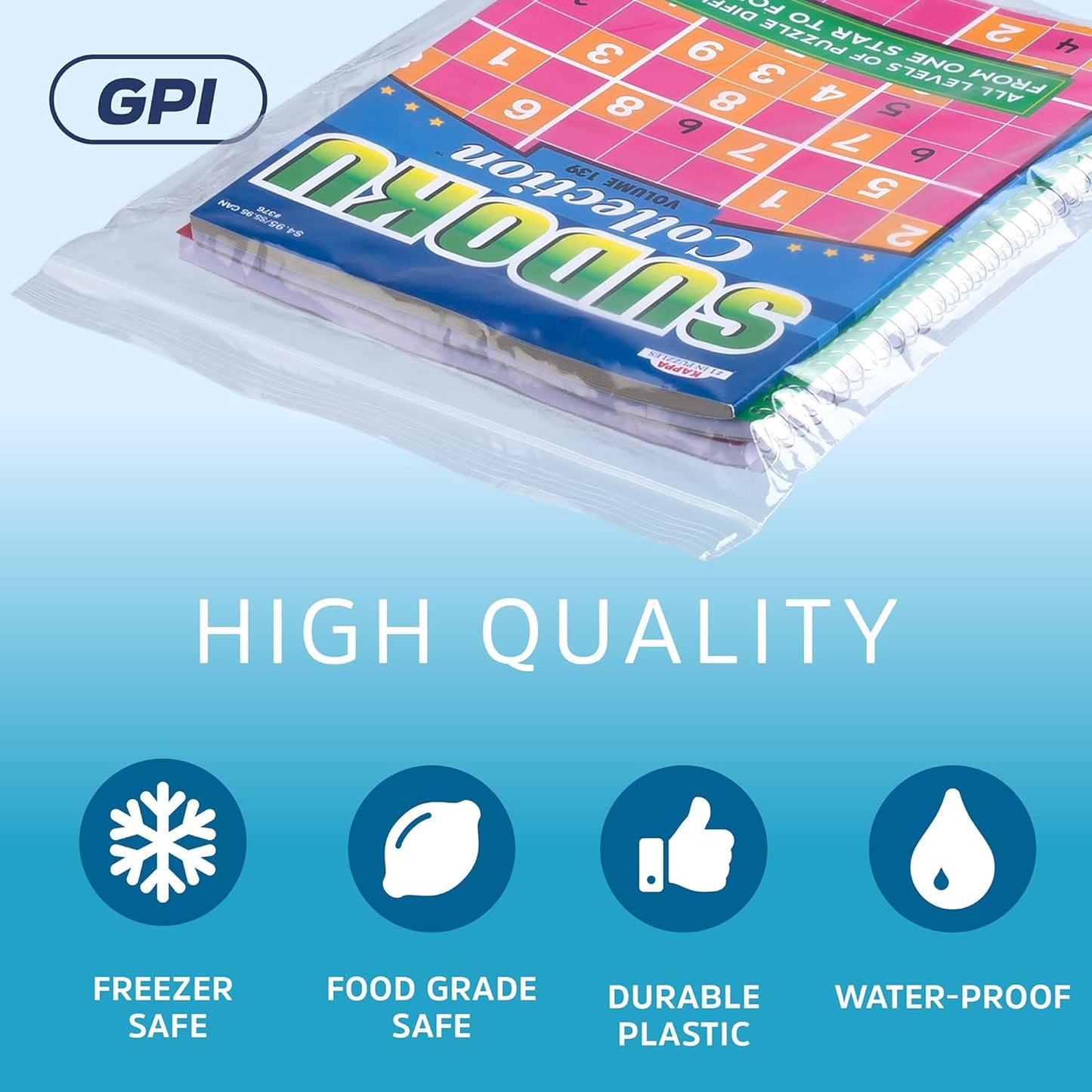 GPI - 10" x 10", Pack of 100, Clear Plastic Reclosable Zip Bags, Large, Bulk 2 mil Thick Strong & Durable Poly Baggies with Resealable Zip Top Lock for Travel, Storage, Packaging & Shipping.