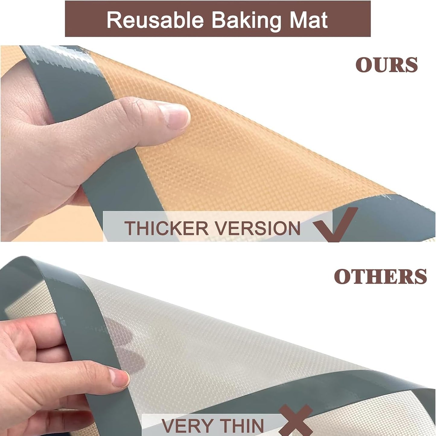 Inmorven 2-Pack Non-Stick Silicone Baking Mat, Food Safe Non Slip Heat Reusable Silicone Liner Sheet for Baking Cookies Pastries Bread Rolling Dough Oven Tray