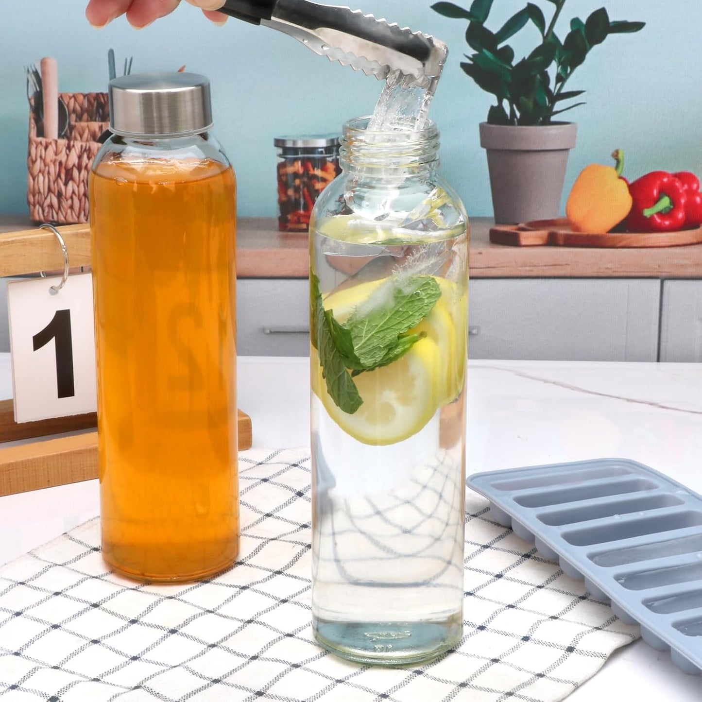 Brajttt Glass Juice Bottle with Lids,16oz Juicing Bottles Reusable, Clear Glass Water Bottles 16 oz with Stainless Steel Airtight Cap,Juice Beverage Container, Leak Proof，Set of 8