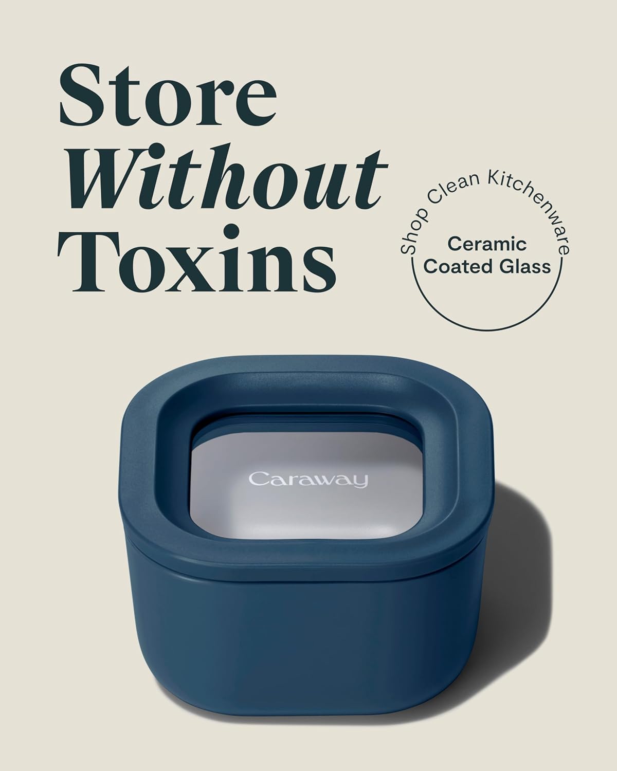 Caraway 2pc Glass Food Storage Set - 1.75 Cup Food Containers (2) - Non-Toxic Ceramic-Coated Glass - Air Release Technology - Compact & Stackable Design - Navy