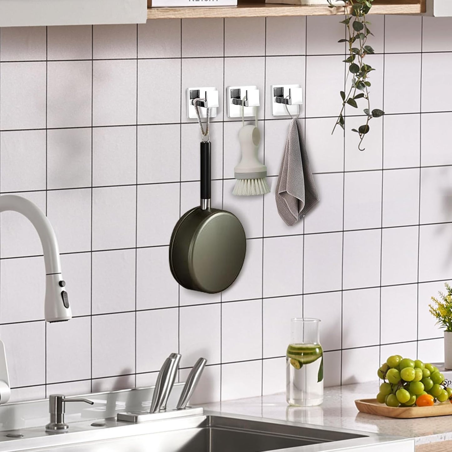 IBosins 4 Pack Towel Hooks Hand Towel Holder for Bathroom Wall Livingroom Bedroom Kitchen Closet Heavy Duty Stainless Steel Hook Hanger for Robe, Bath Towel, Coat (Square Polished Chrome)