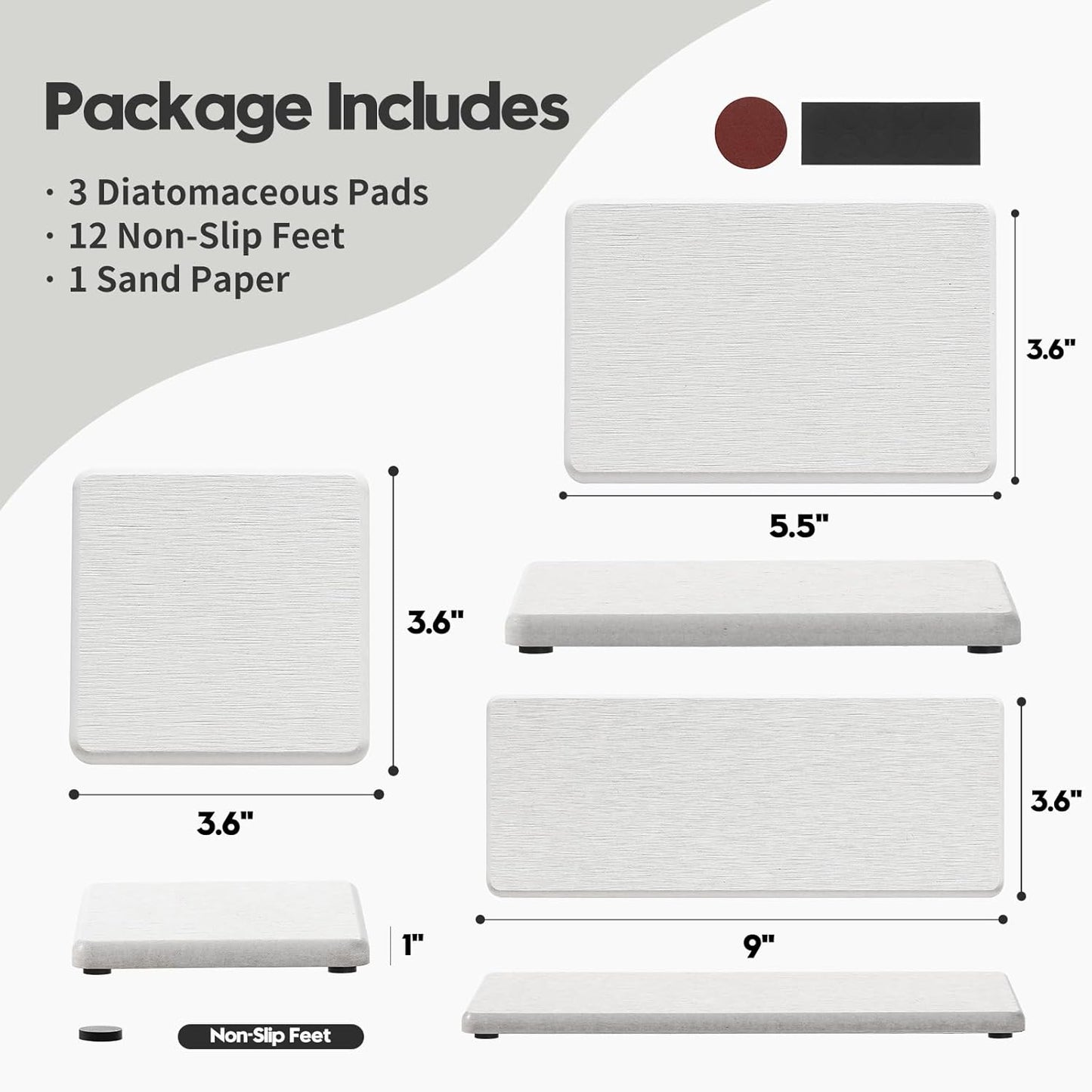 3PCS Bathroom Sink Vanity Trays, Quick Stone Drying Mat Dish Soap Dispenser Sponge Holder for Kitchen Counter, Diatomaceous Earth Water Absorbing Caddy Organizer, Beige