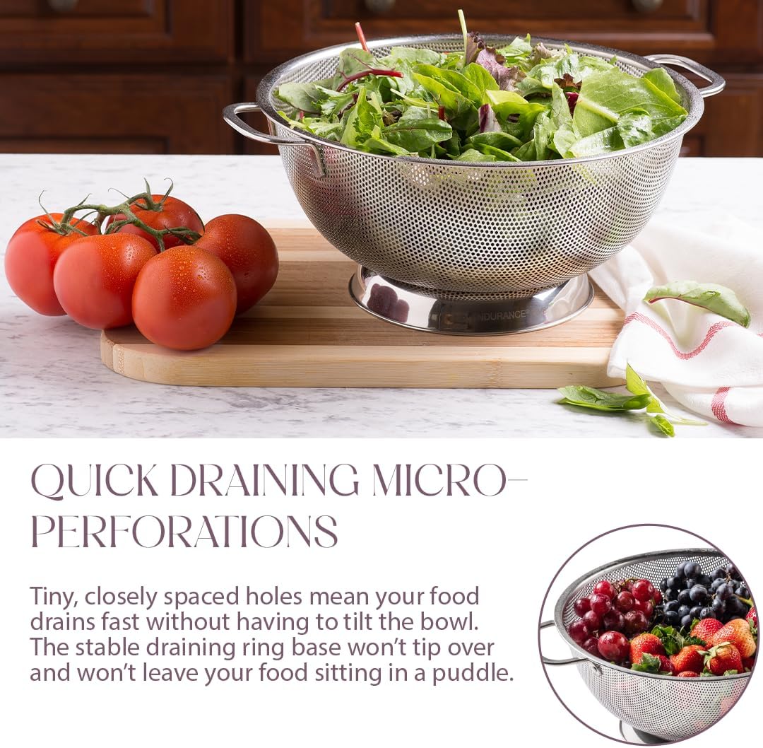 Bellemain Colander for Kitchen – 5 Qt Stainless Steel Strainer with Handle - 18/8 Pasta Strainer Bowl for Pasta, Spaghetti, Vegetables, Fruit, and Pot Draining - Stainless Steel Colander