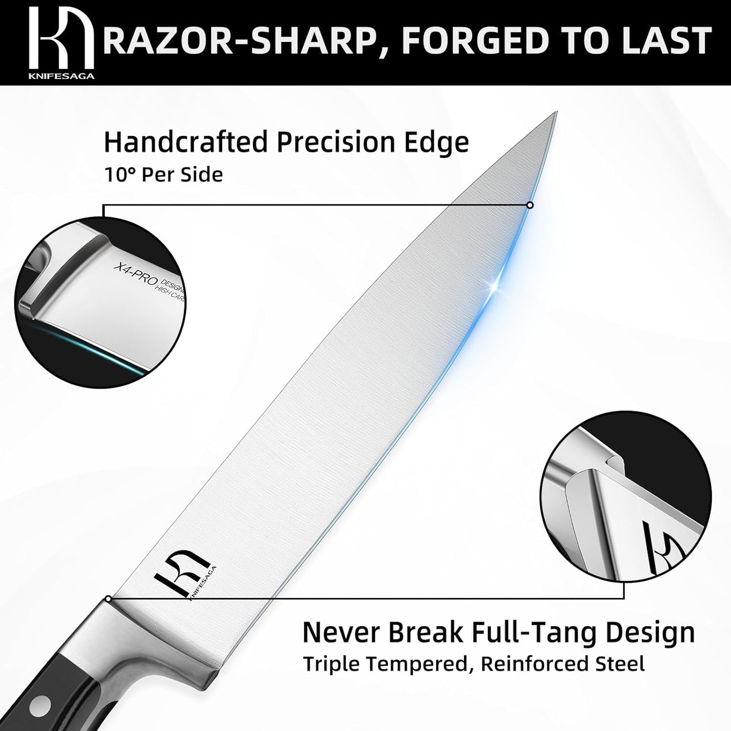 Knife Set, 15 Pcs Kitchen Knife Block Set, Enduring Razor-Sharp Japanese High Carbon Stainless Steel Chef Knife Set with Block and Sharpener, Premium Black Knives Set for Kitchen