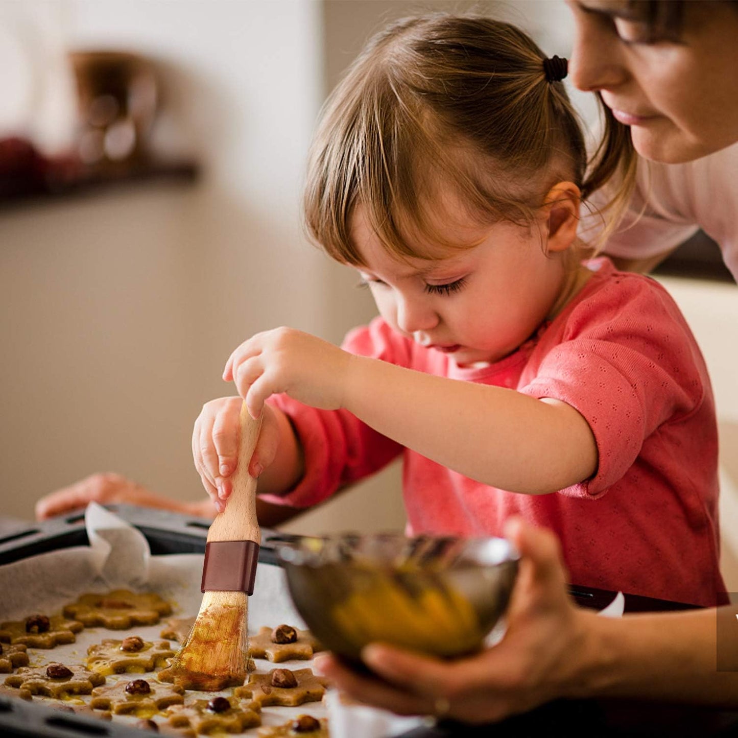 Pastry Brushes for Baking & Grilling, Boar Bristles & Beech Wood Handles, 4PCS (2*1 Inch & 2*1.5 Inch)