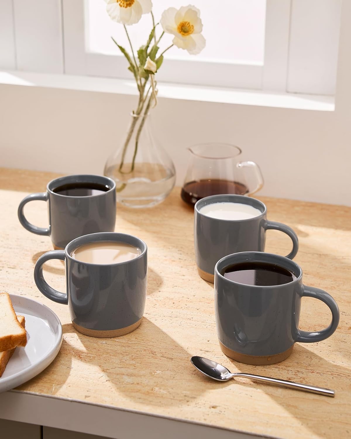 famiware Coffee Mugs for 6, 12 oz Mug Set, Dringking Cup with Handle for Coffee, Tea, Cocoa, Milk, Milkyway serise, Dark Gray