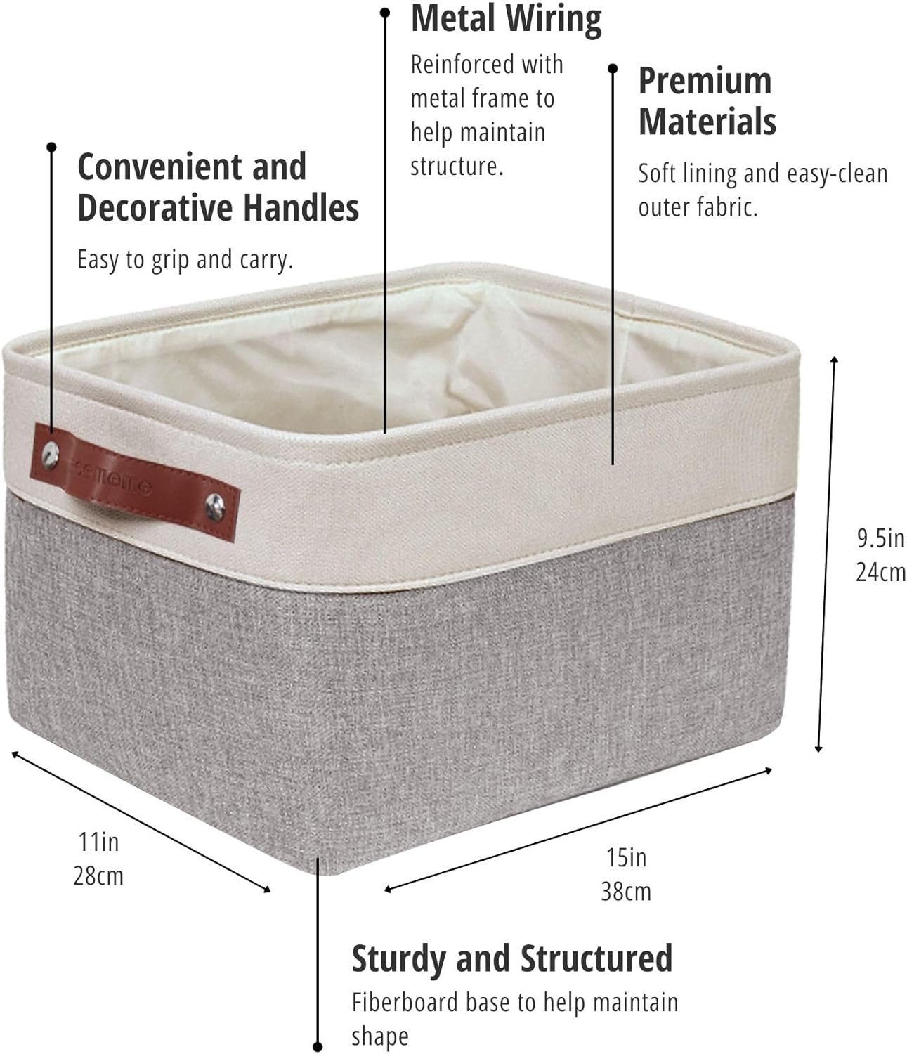 DECOMOMO Storage Baskets for Shelves - Fabric Storage Bins, Linen Closet Organizers and Storage (Grey & White, Large - 4 Pack)