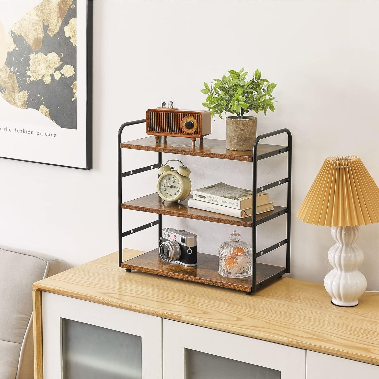 IBUYKE 3-Tier Bathroom Counter Organizer, Tray Countertop Storage Shelf, Kitchen Spice Rack Standing, Counter Standing Rack Cosmetic Holder, Rustic Brown TWJ001H