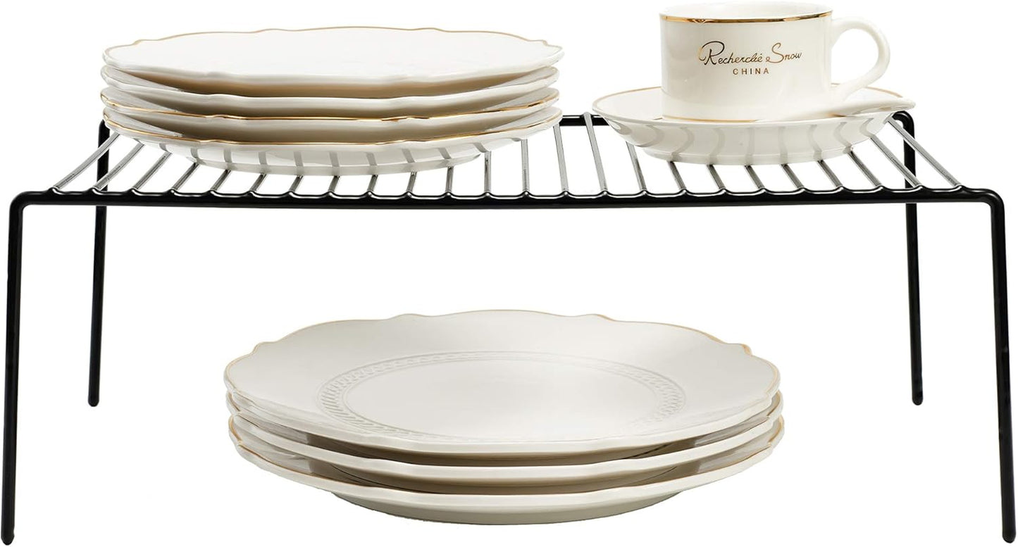 iPEGTOP Set of 6 Large (15.7 x 9.4 Inch) Kitchen Cupboard Organiser, Freezer Cabinet Storage Metal Shelf Wire Rack, Rustproof Steel Shelves for Fridge Pantries Countertops Utensils, Black