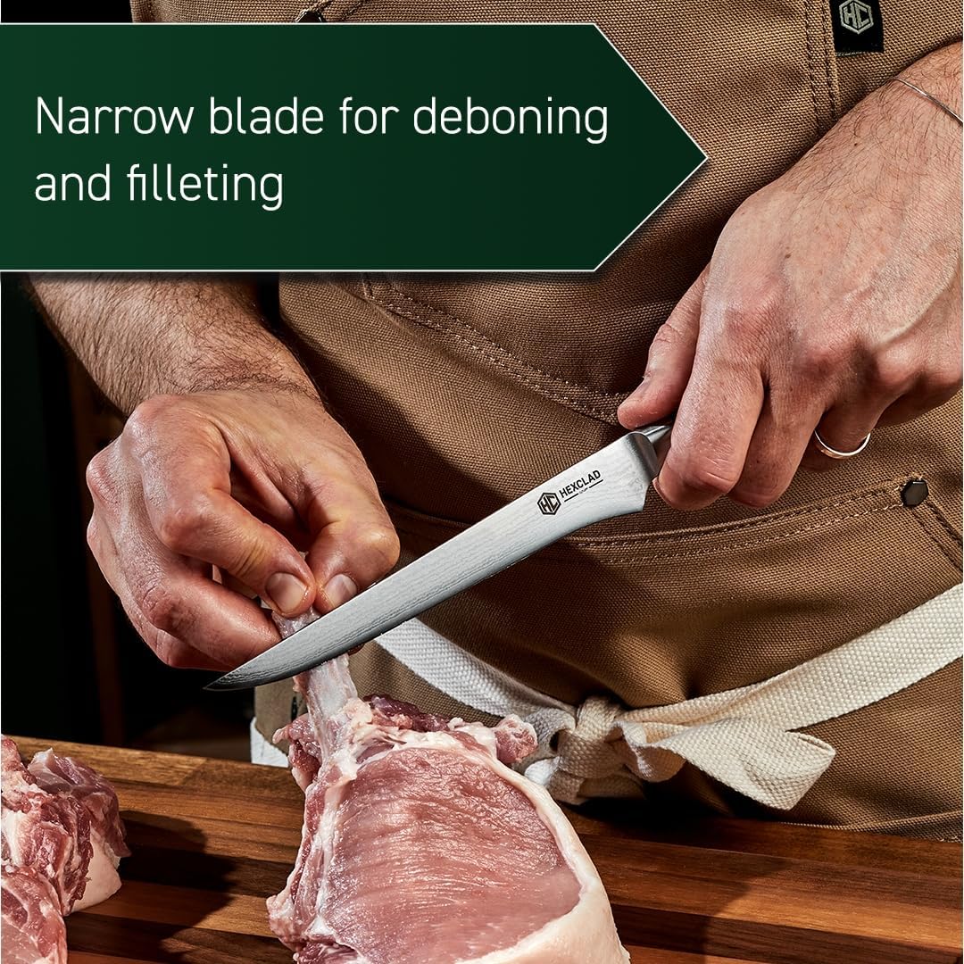 HexClad Boning Knife, 6-Inch Japanese Damascus Stainless Steel Blade, Pakkawood Handle