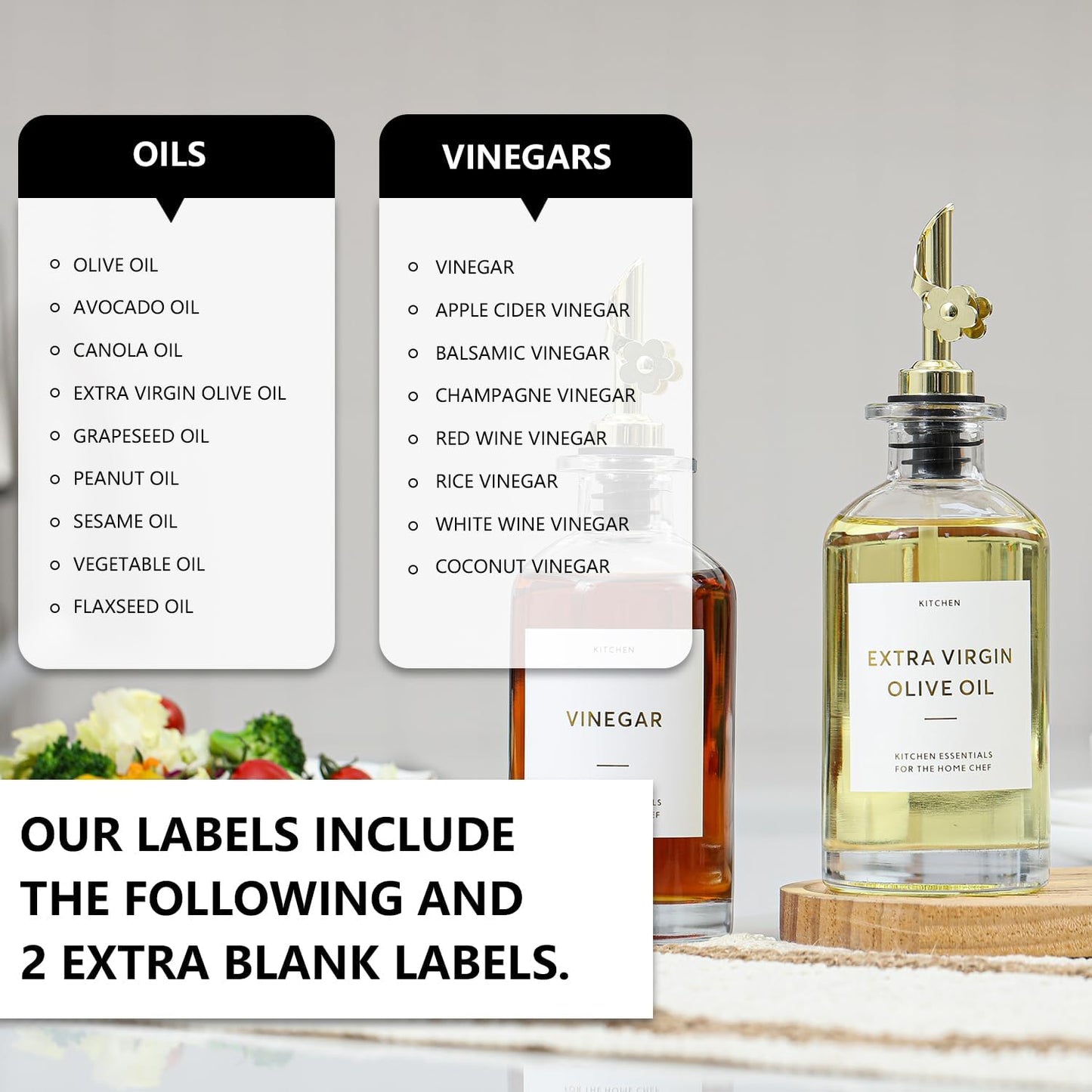 HOMCDALY Olive Oil Dispenser for Kitchen, 11.8oz Glass Dispenser Bottles with Pourer for Kitchen, Oil and Vinegar Dispensers Set, Leakproof Oil Bottle for Cooking| Set of 2 (11.8oz)