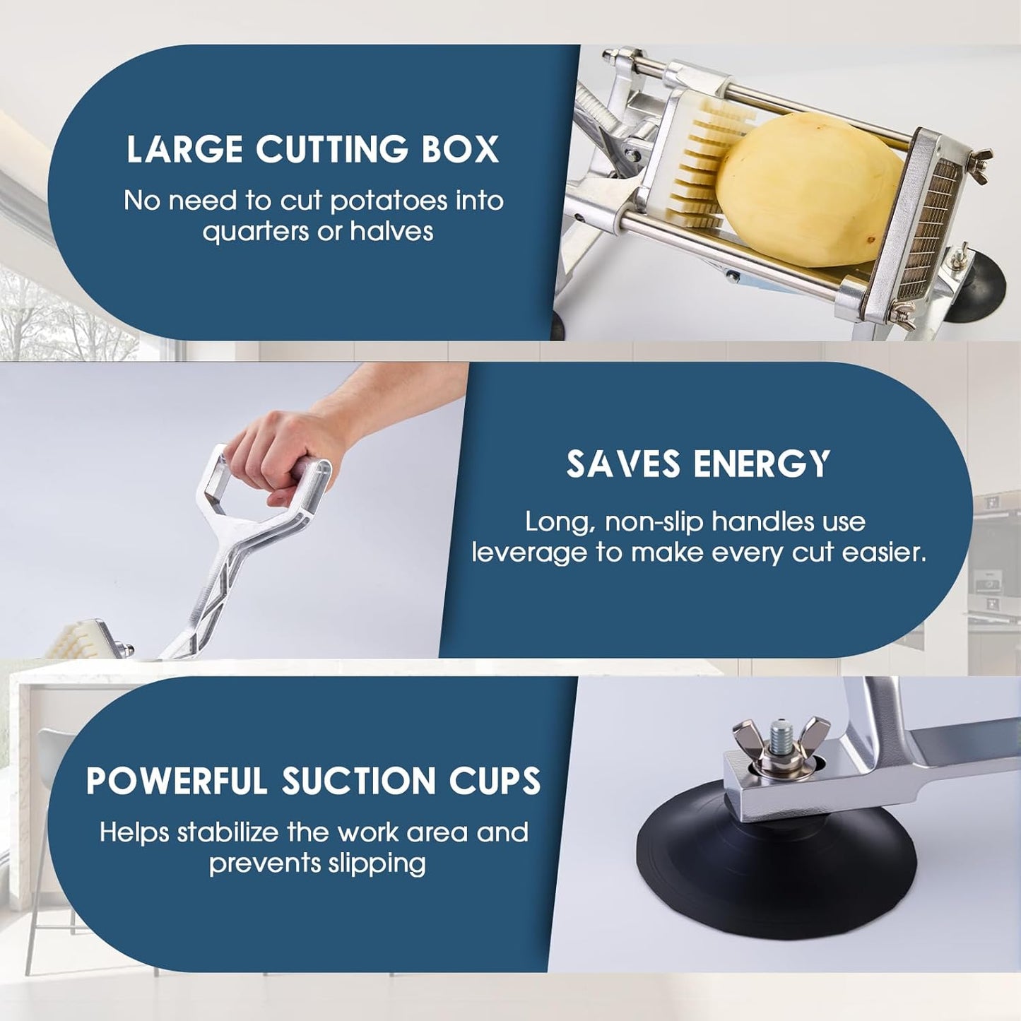 Commercial French Fry Cutter Stainless Steel Potato Cutter for with 1/2,1/3 and 3/8 Inch Blade, Heavy Duty Potato Slicer Manual Potato Chopper Set for Sweet Potato, Carrot, Cucumbers